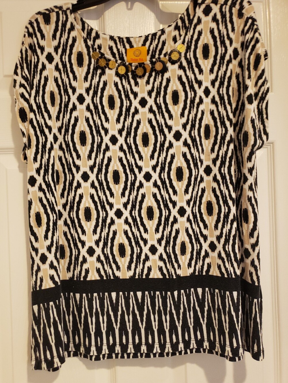 Ruby Rd Black & Cream Patterned Short Sleeve Top